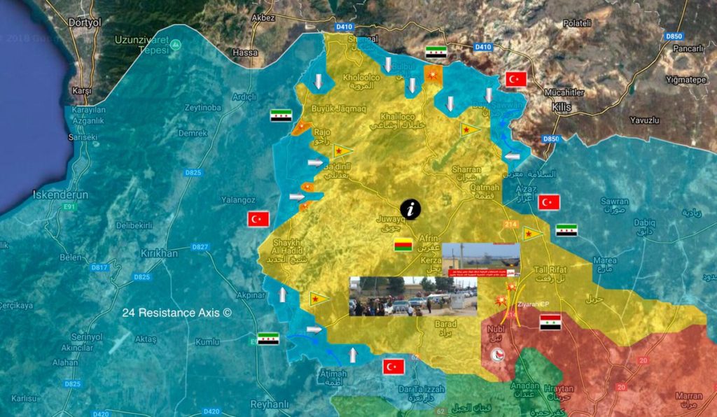 Map: Turkish Forces Capture Notable Area In Afrin. Government Forces Temporarily Halt Deployment