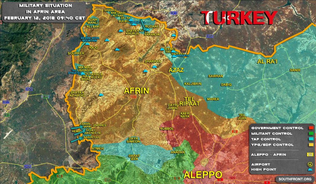 Military Situation In Afrin Area On February 12, 2018 (Syria Map Update)