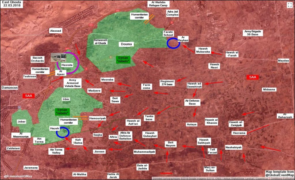 Overview Of Battle For Eastern Ghouta On March 23, 2018 (Map, Videos)