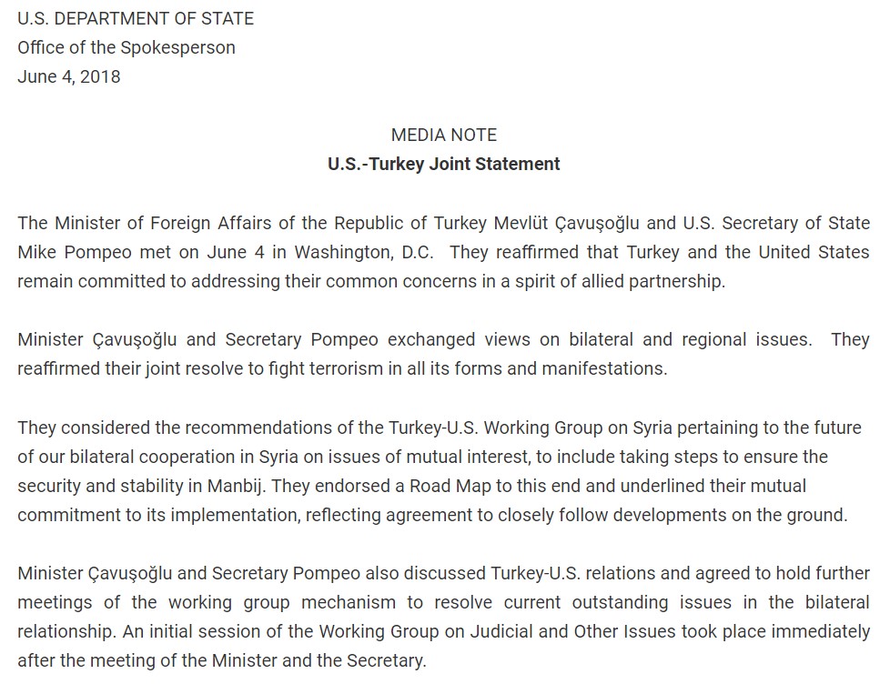 Turkey, US Endorses Roadmap On 'Manbij Issue' In Northern Syria