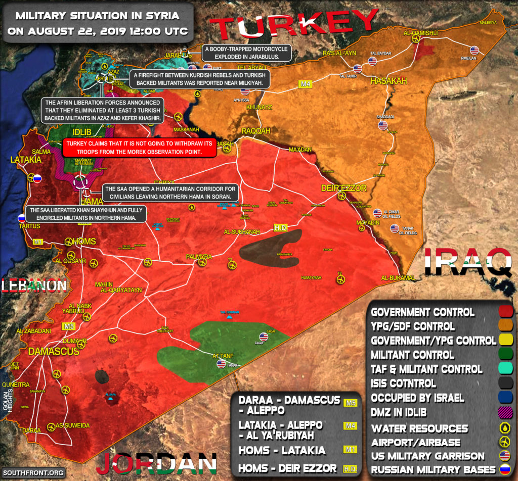 Military Situation In Syria On August 22, 2019 (Map Update)