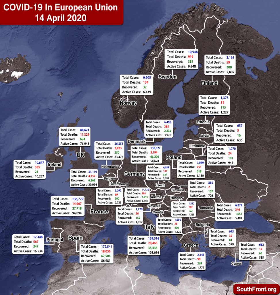 Map Update: COVID-19 Outbreak In European Union And United Kingdom As Of April 14, 2020