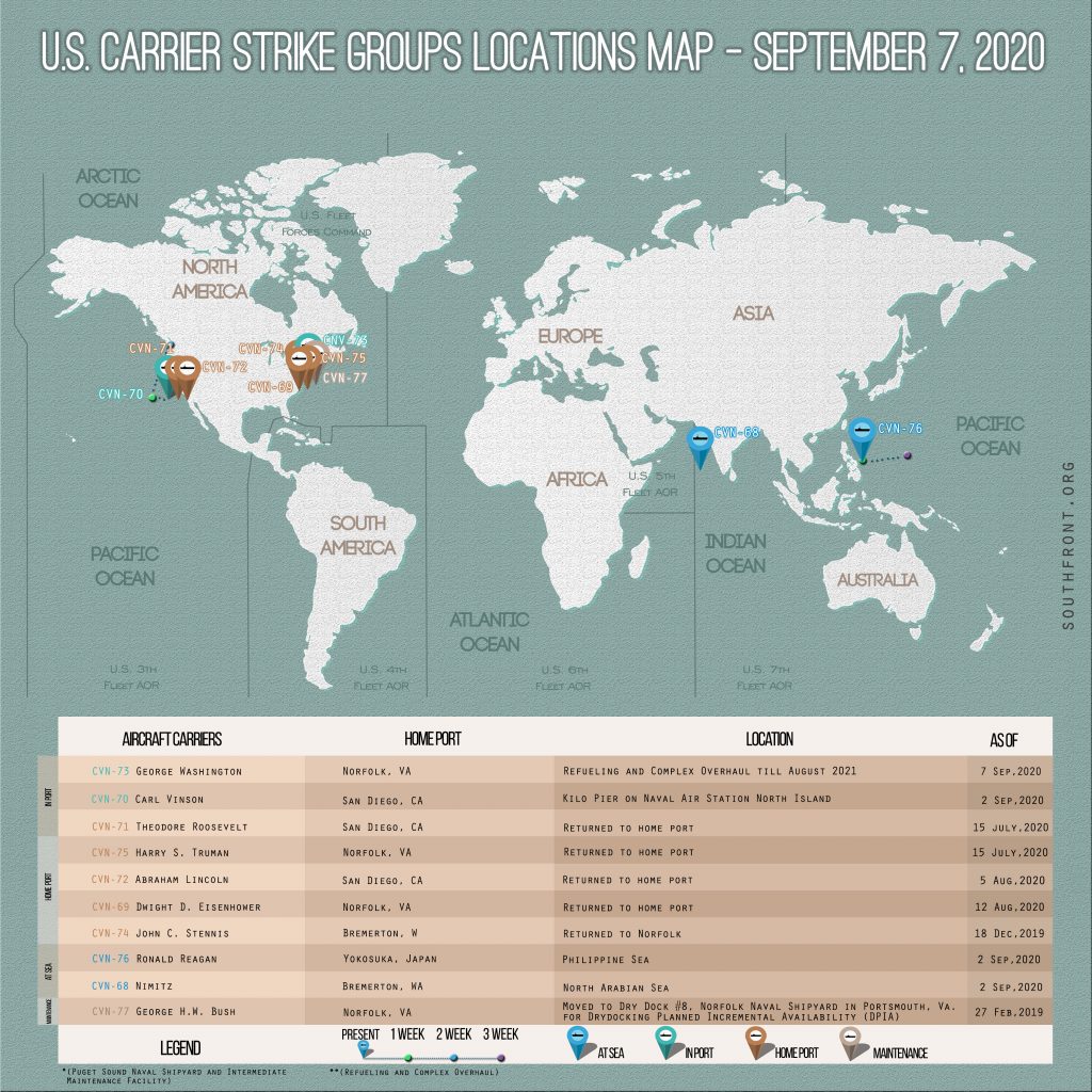 Locations Of US Carrier Strike Groups – September 7, 2020