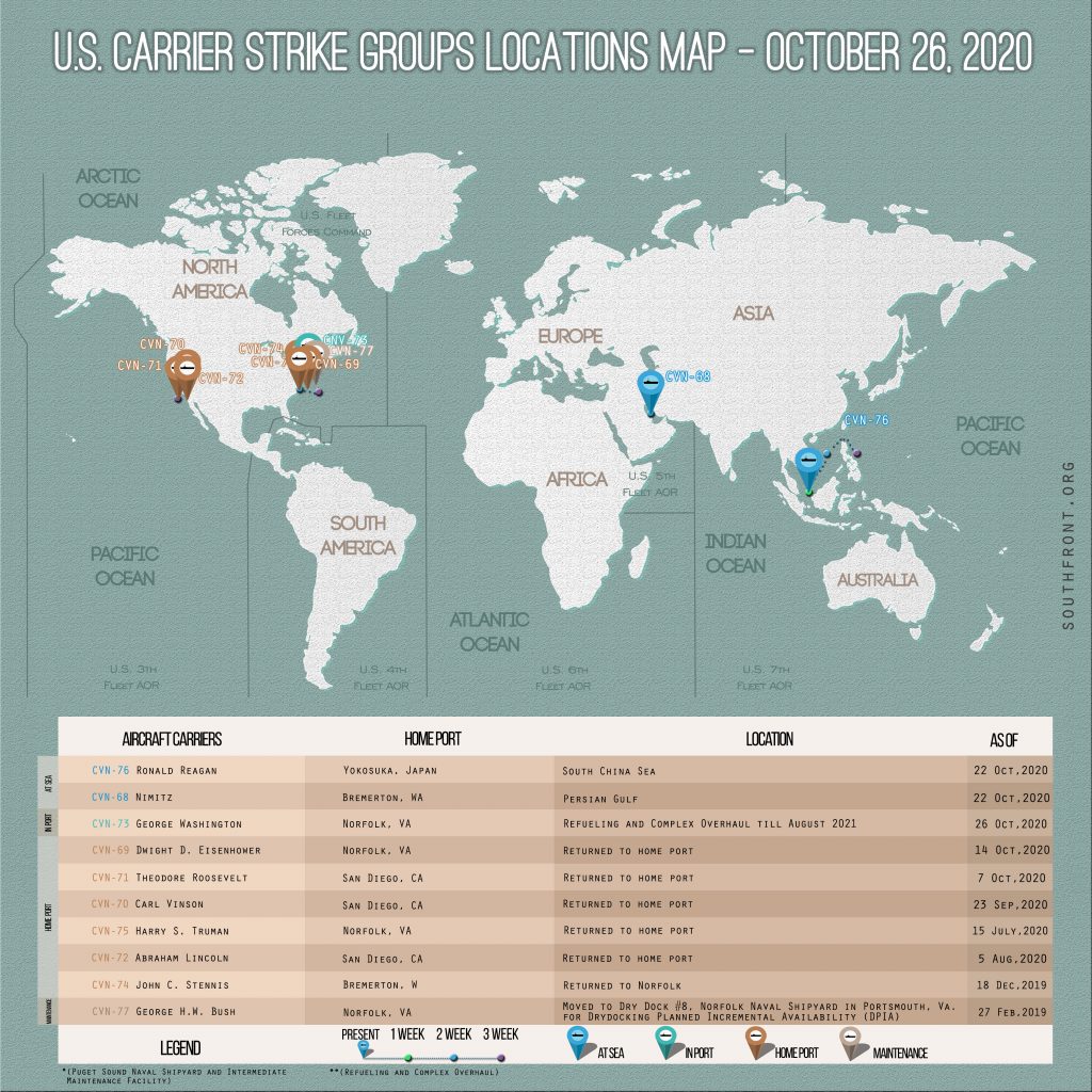 Locations Of US Carrier Strike Groups – October 26, 2020