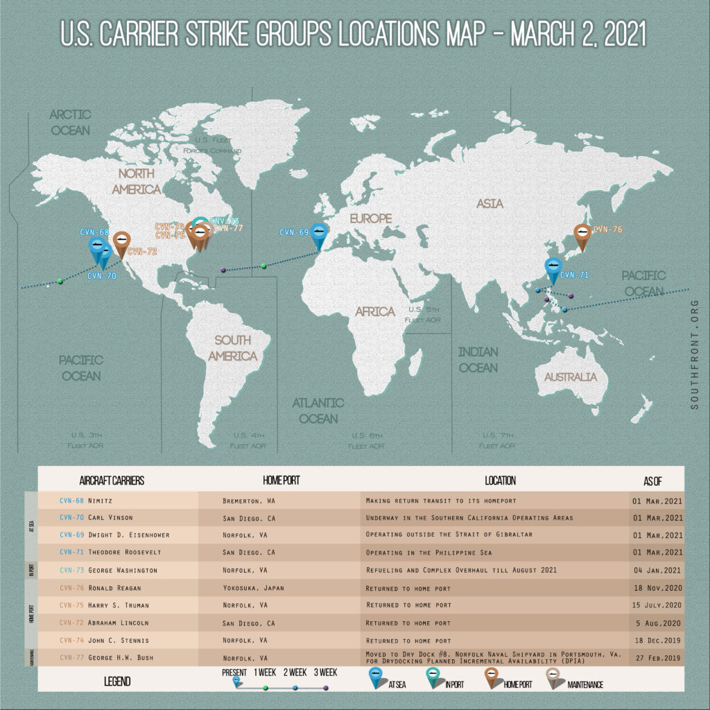 Locations Of US Carrier Strike Groups – March 2, 2020