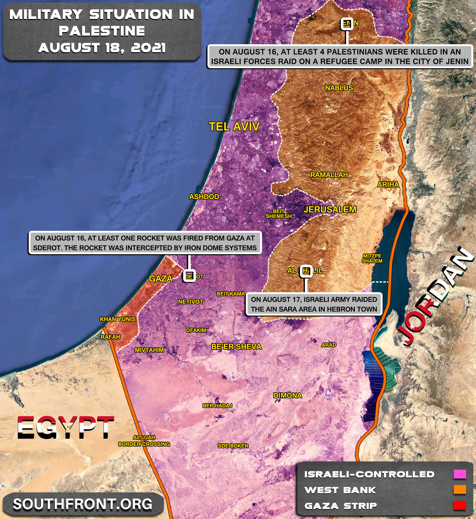Military Situation In The Gaza Strip And West Bank On August 18, 2021 (Map Update)