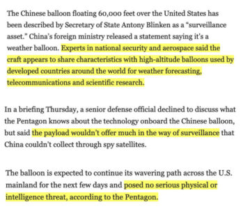 The Chinese 'Spy Balloon' Story As Manufactured Crisis: An Alternative Reading