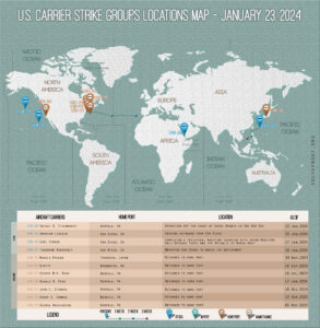 Locations Of US Carrier Strike Groups – January 23, 2024