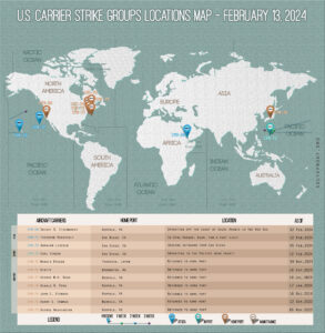 Locations Of US Carrier Strike Groups – February 13, 2024