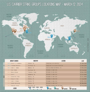 Locations Of US Carrier Strike Groups – March 12, 2024